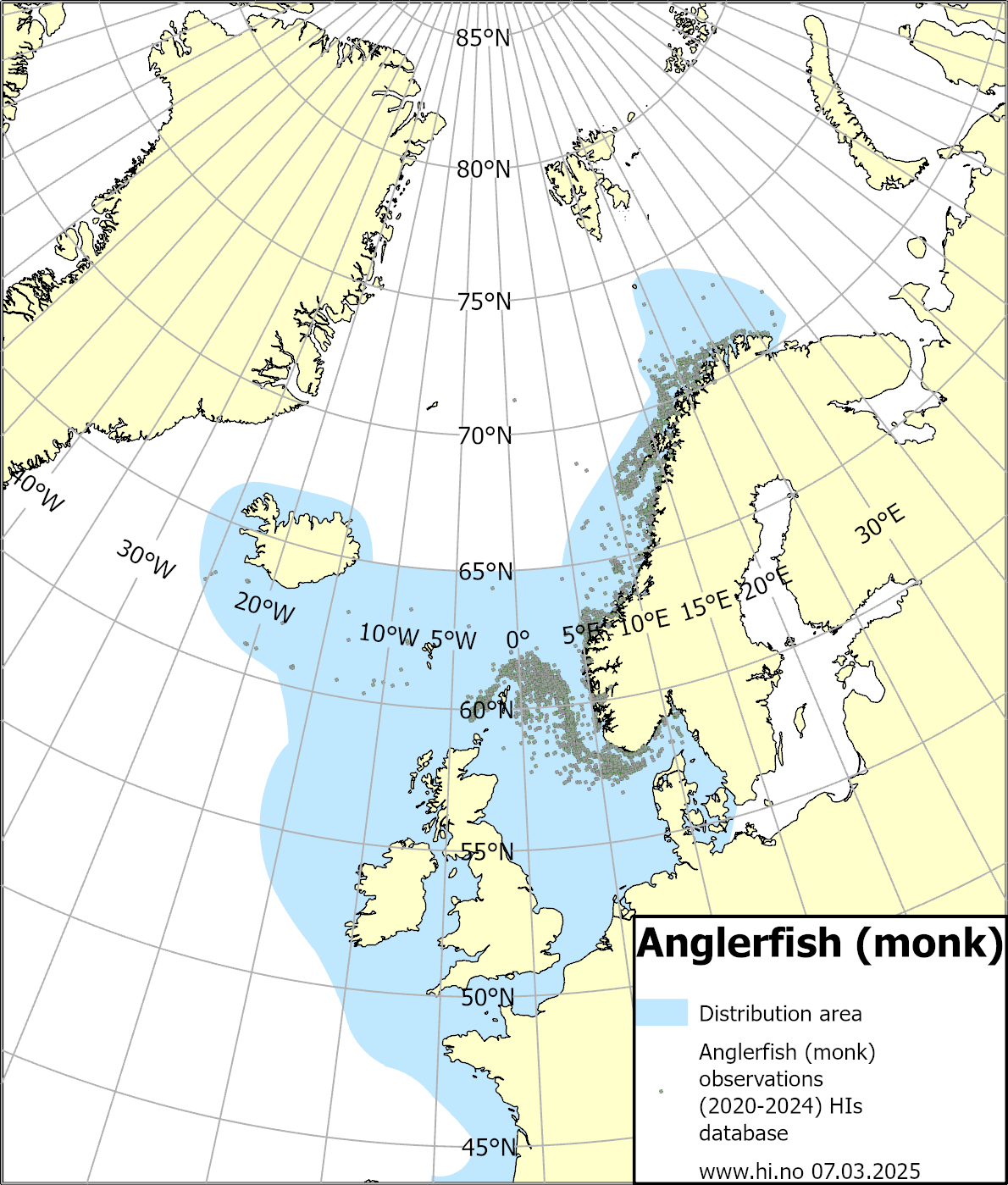 map showing distribution of anglerfish