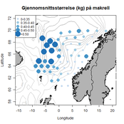 Figur 2. Gjennomsnittsvekt (kg) på makrellen