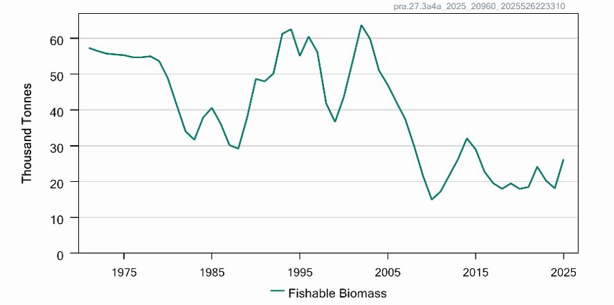 Figur som viser fiskbar biomasse fra referansemodell r