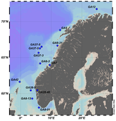 Kart som viser stasjoner spreidd langs hele norskekysten