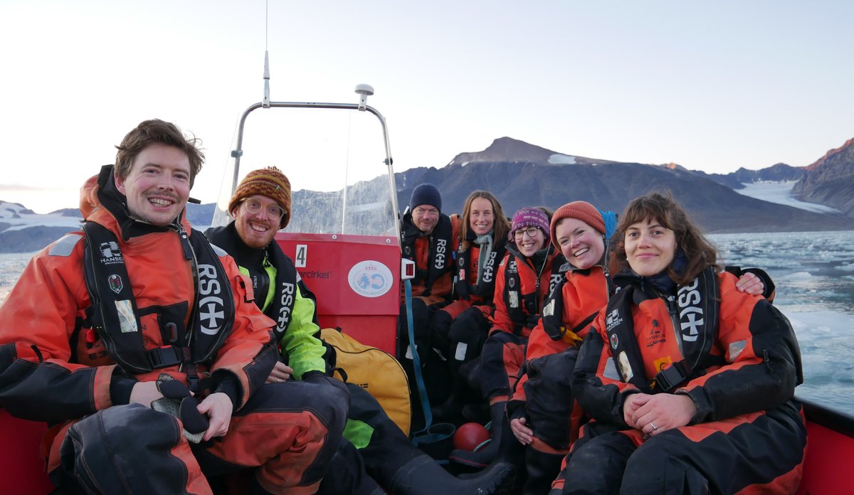 Syv personer som sitter i en småbåt i Kongsfjordne