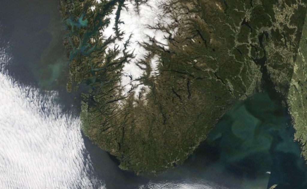 satellittfoto av Sør-Norge