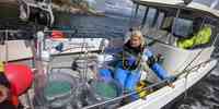 

Small boat on the fjord with scientific equipment and researchers on board.