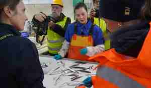 foto av folk rundt et bord med fisk