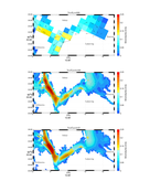 Three surface current maps illustrating average surface current in Byfjorden, west of Bergen.