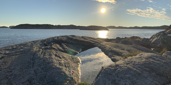 

svaberg med et lite litoralbasseng/grop i fjellet