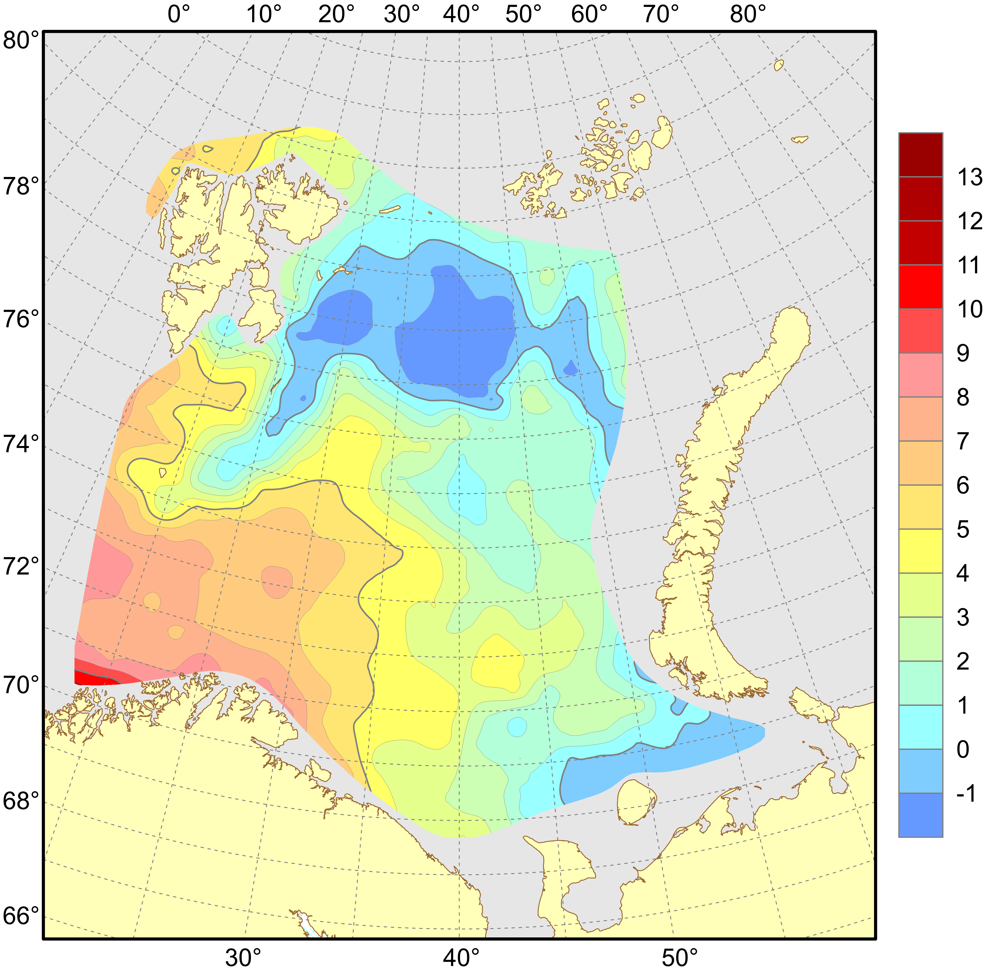 Figure 4.1.1.3. Distribution of temperature (°C) at the 50 m depth, August–October 2024.