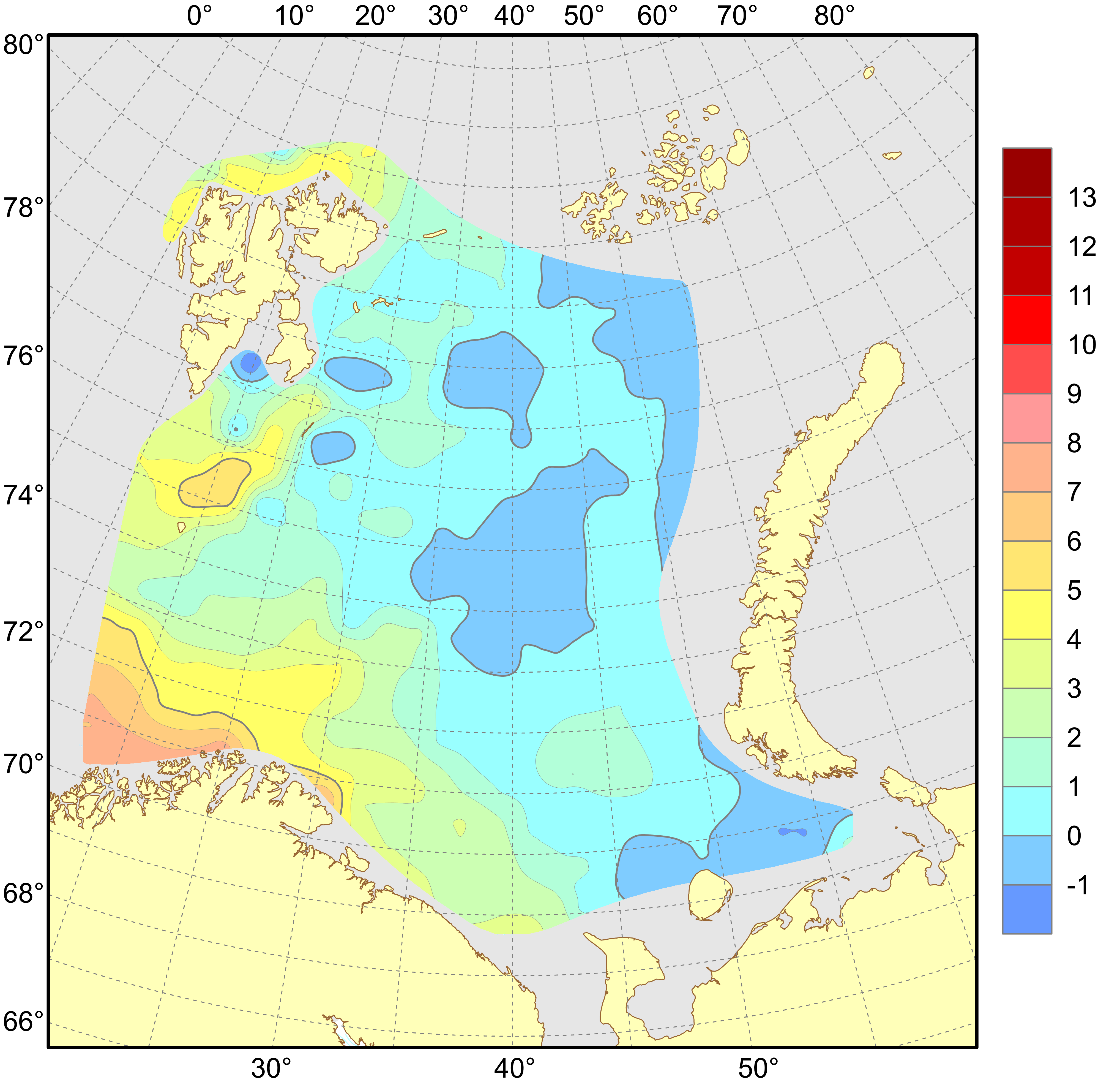 Figure 4.1.1.7. Distribution of temperature (°C) at the bottom, August–October 2024.