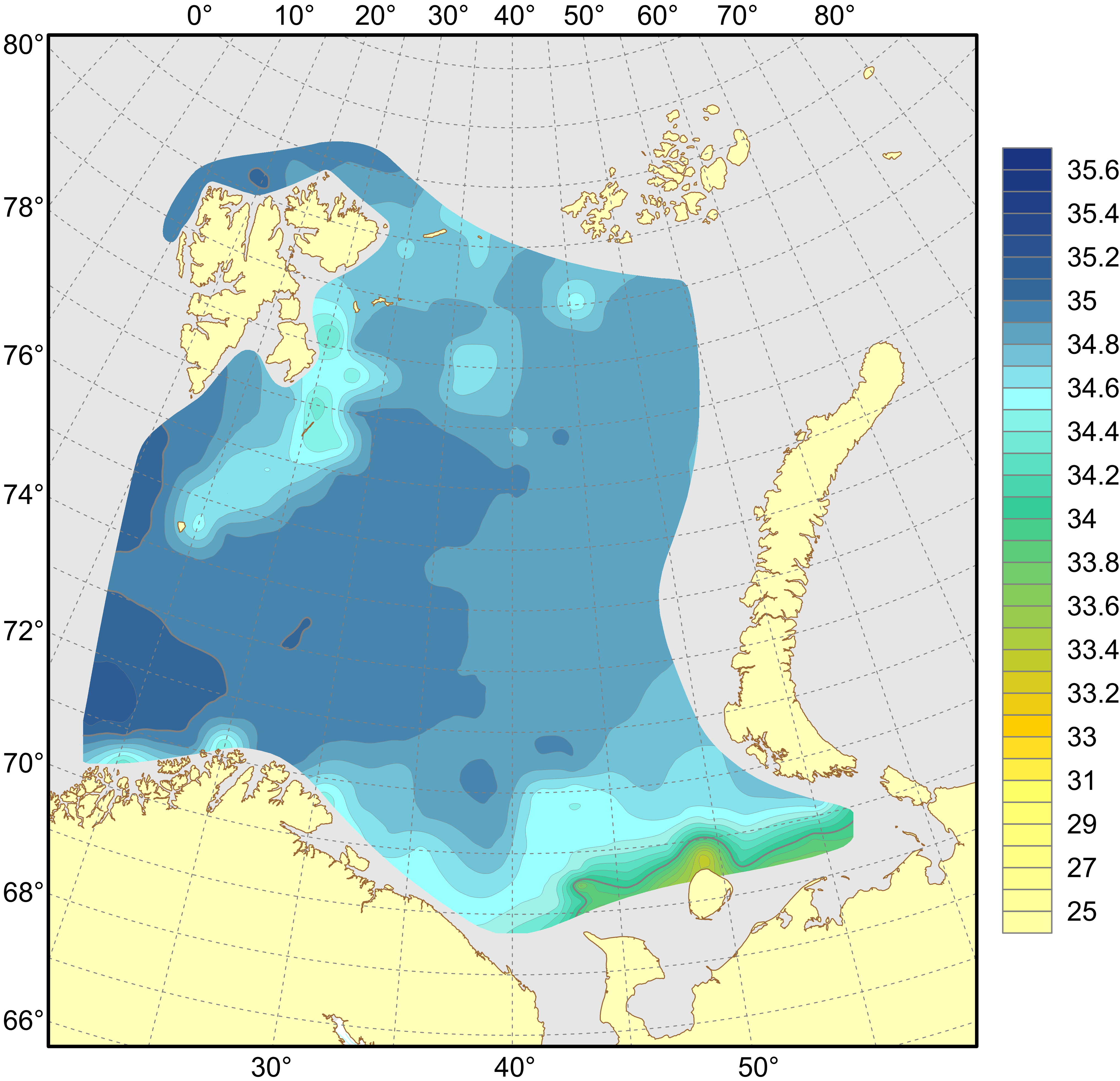 Figure 4.1.1.8. Distribution of salinity at the bottom, August–October 2024.