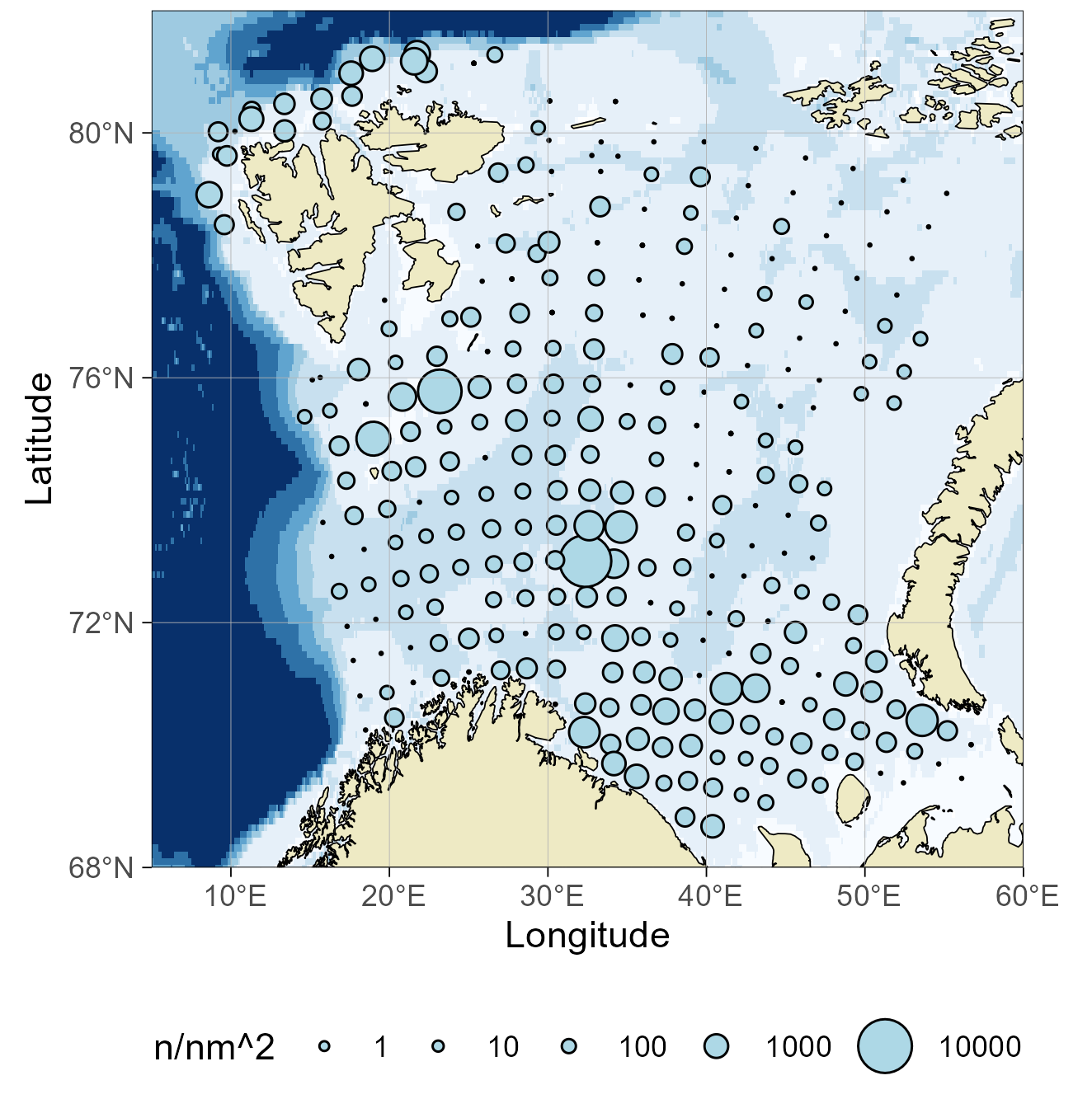 8.1.4 Distribution of cod >= 50 cm, August-October 2024