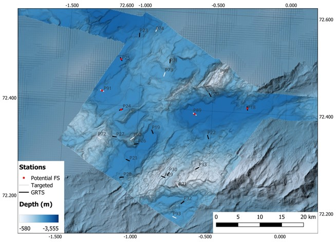 Figure 3. Map of NH3-B07 with the locations of the targeted stations (grey line), GRTS stations (black line), and potential full stations (red circle).