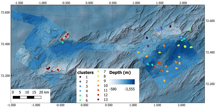 Figure 16. Map of the habitat clusters in NH3-B06 and NH3-B07. See Table 5 for Cluster descriptions.