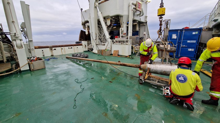 A retrieved gravity corer up on deck.