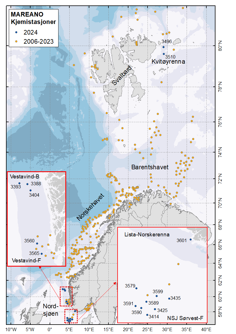 Kart over prøvelokasjonene