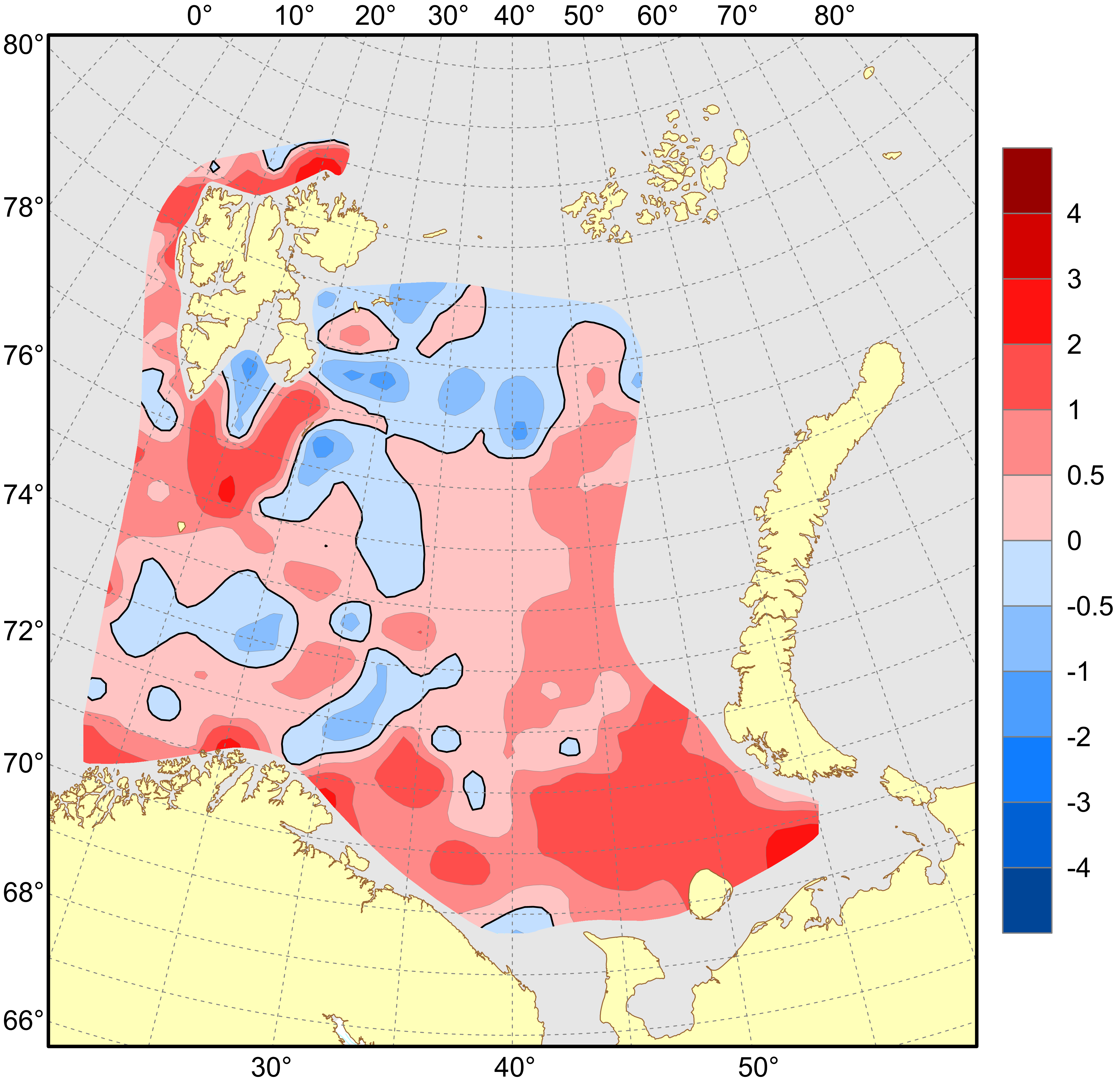 Figure 4.1.1.10. Temperature anomalies (°C) at the bottom, August–October 2025.