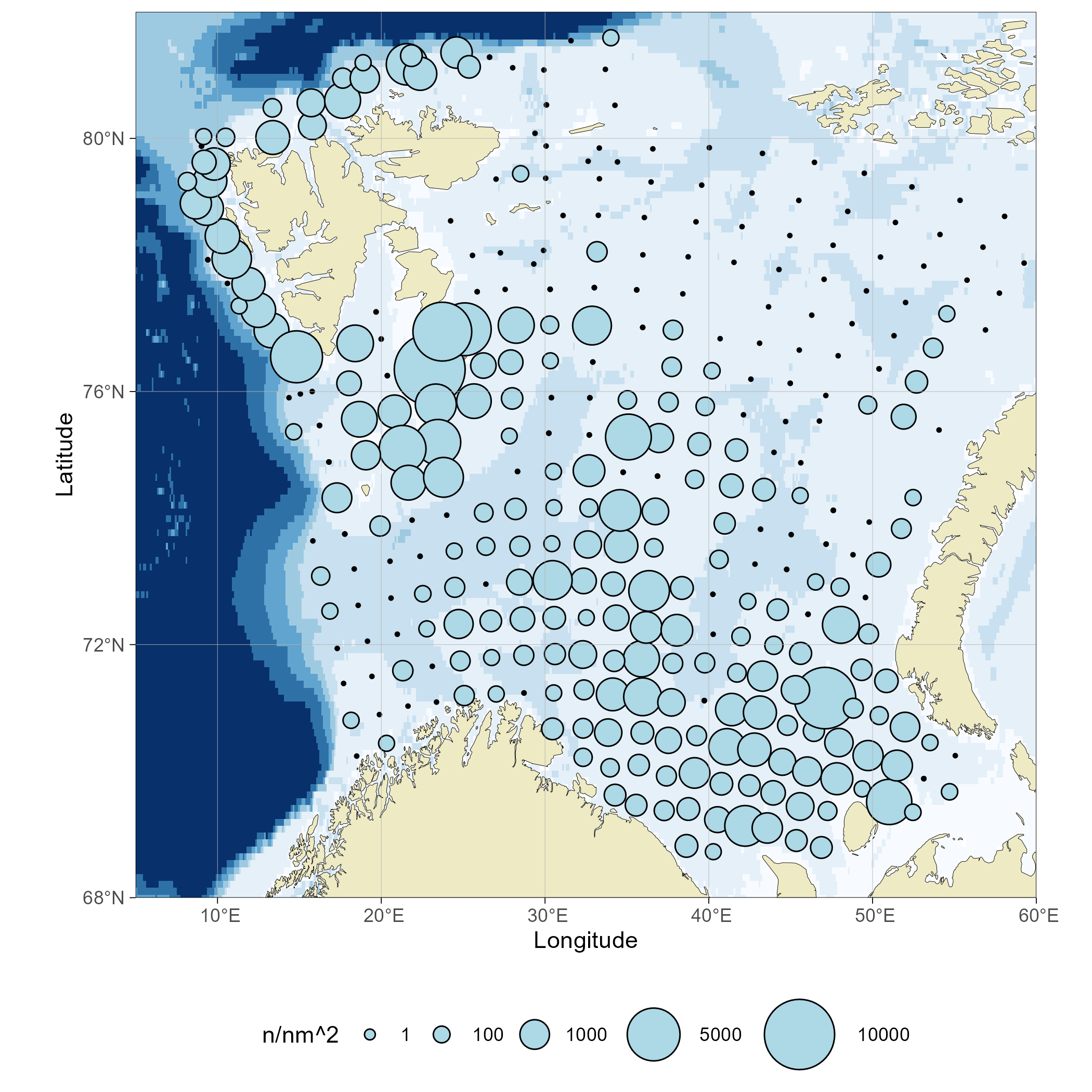 Figure 8.1c. Distribution of cod (Gadus morhua) 35-49 cm.