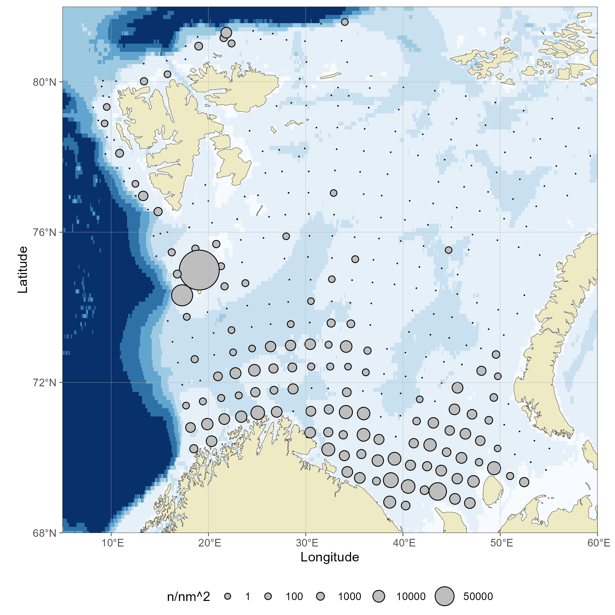 Figure 8.2b. Distribution of haddock (Melanogrammus aeglefinus) 20-34 cm.