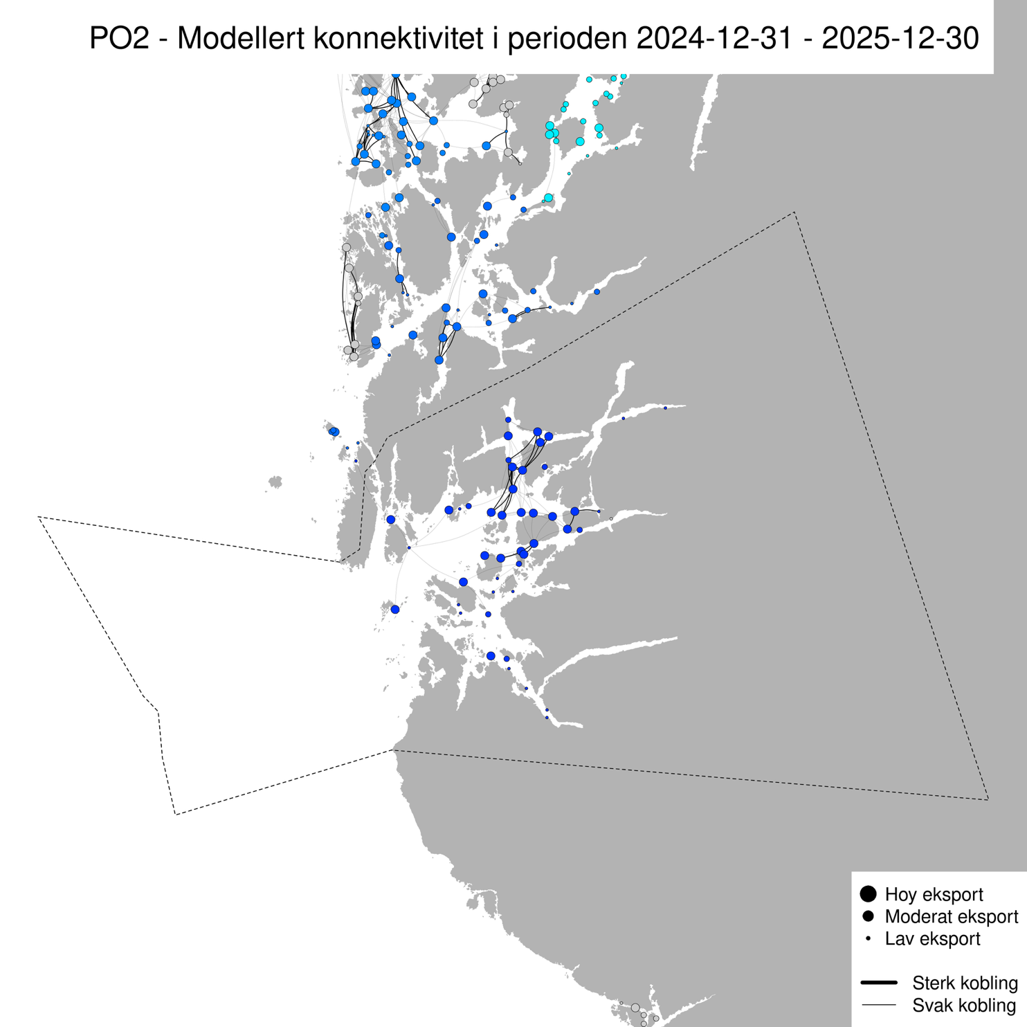 Sterkaste smittevegar for lakselus gjennom året 2025