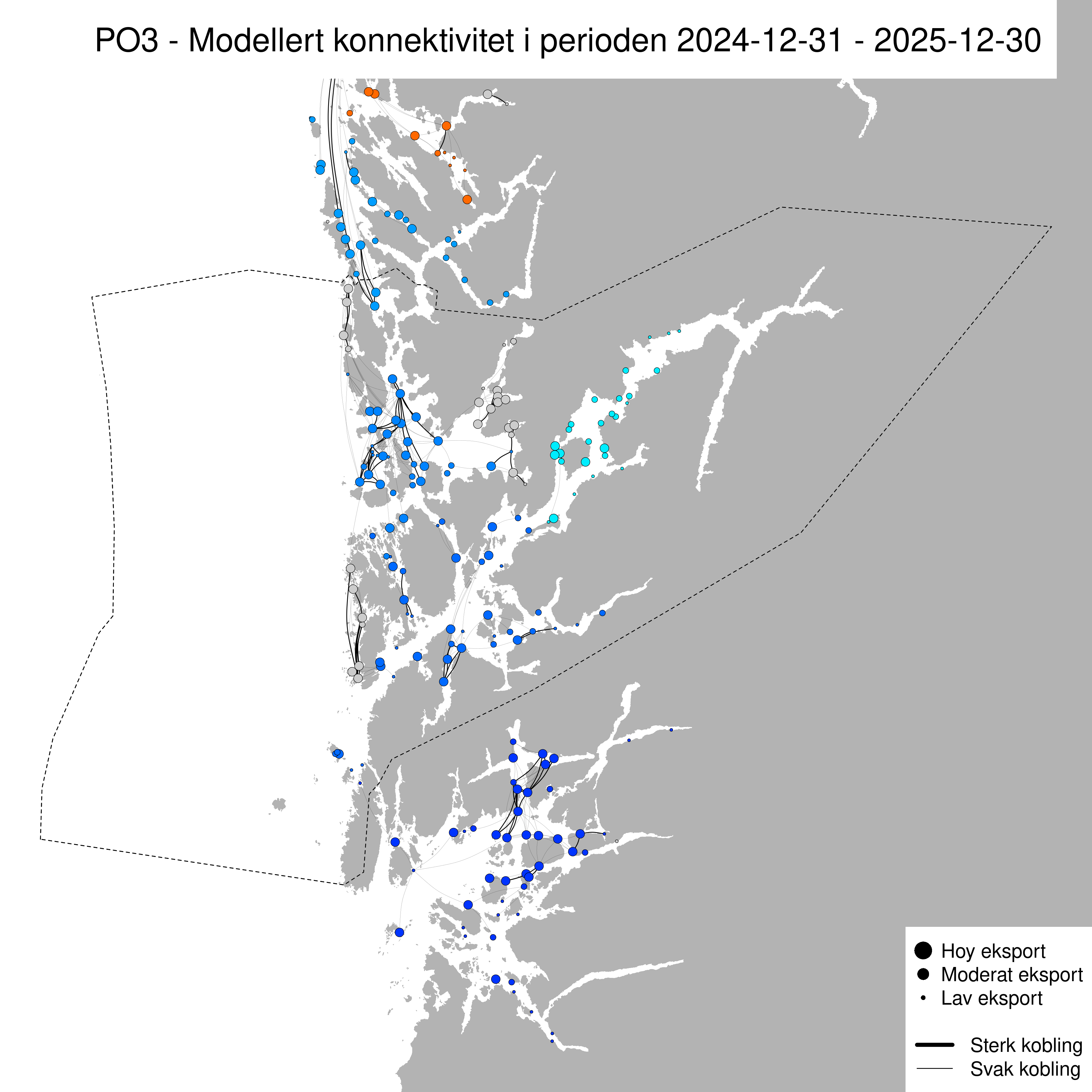 Sterkaste smittevegar for lakselus gjennom året 2025