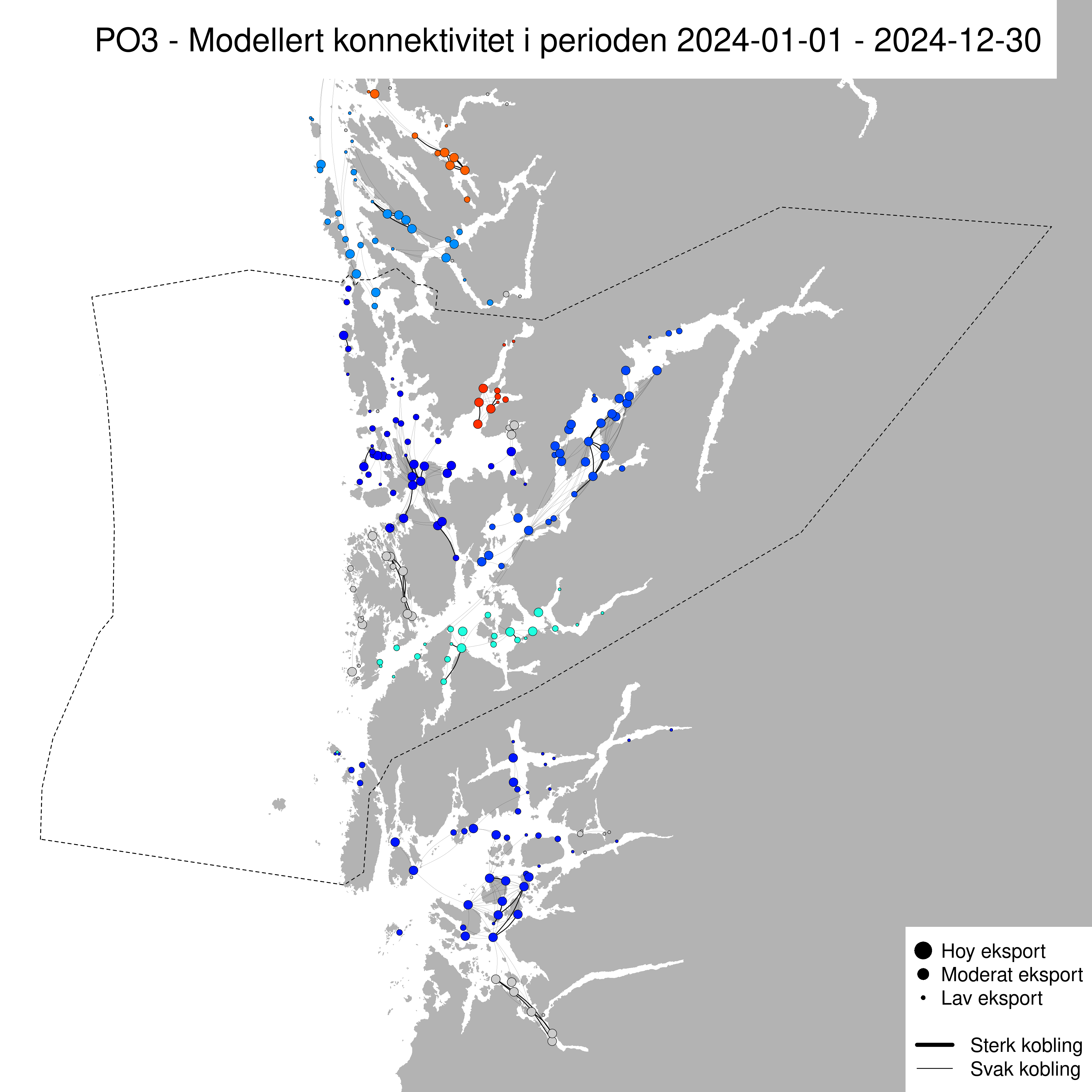 Sterkaste smittevegar for lakselus gjennom året 2024