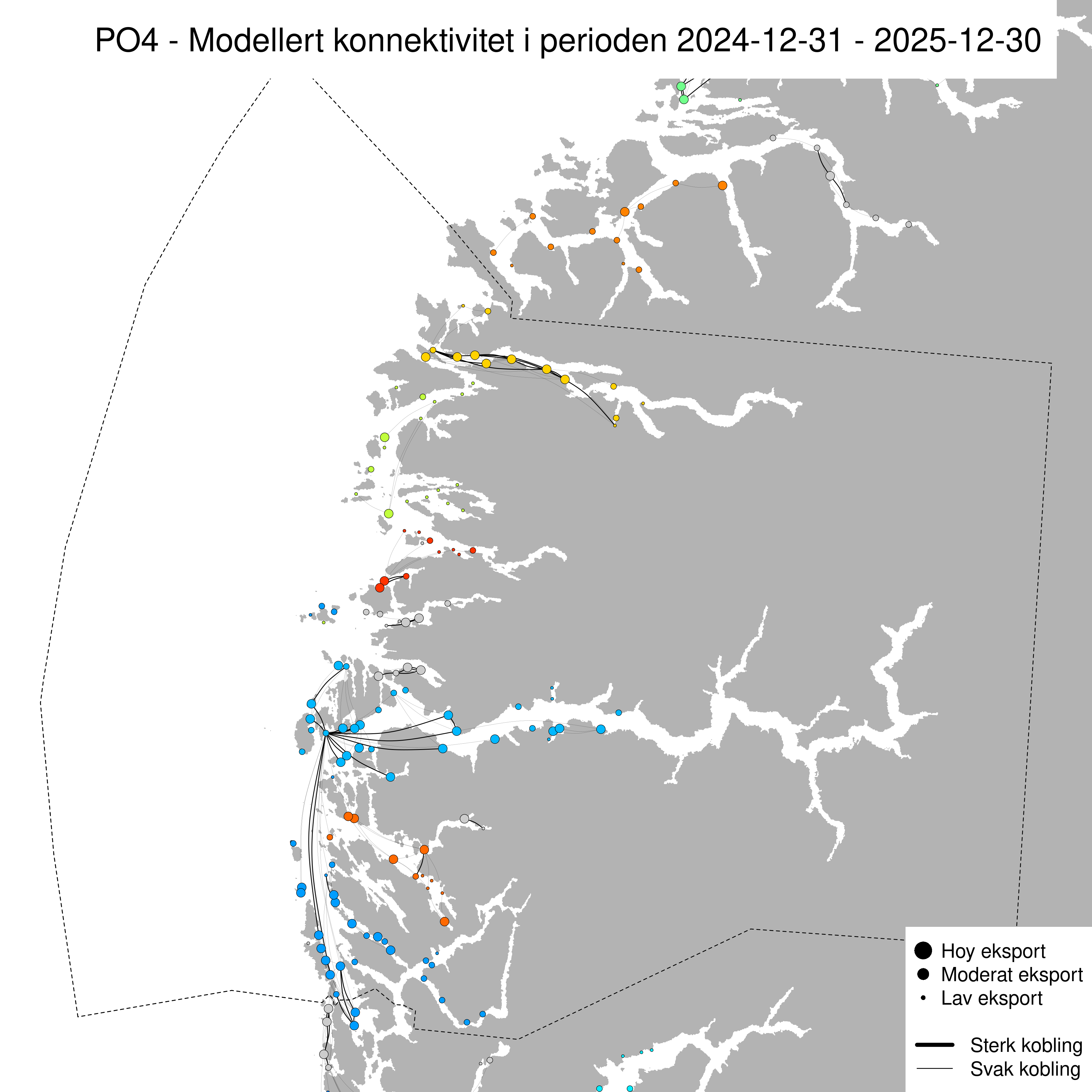 Sterkaste smittevegar for lakselus gjennom året 2025