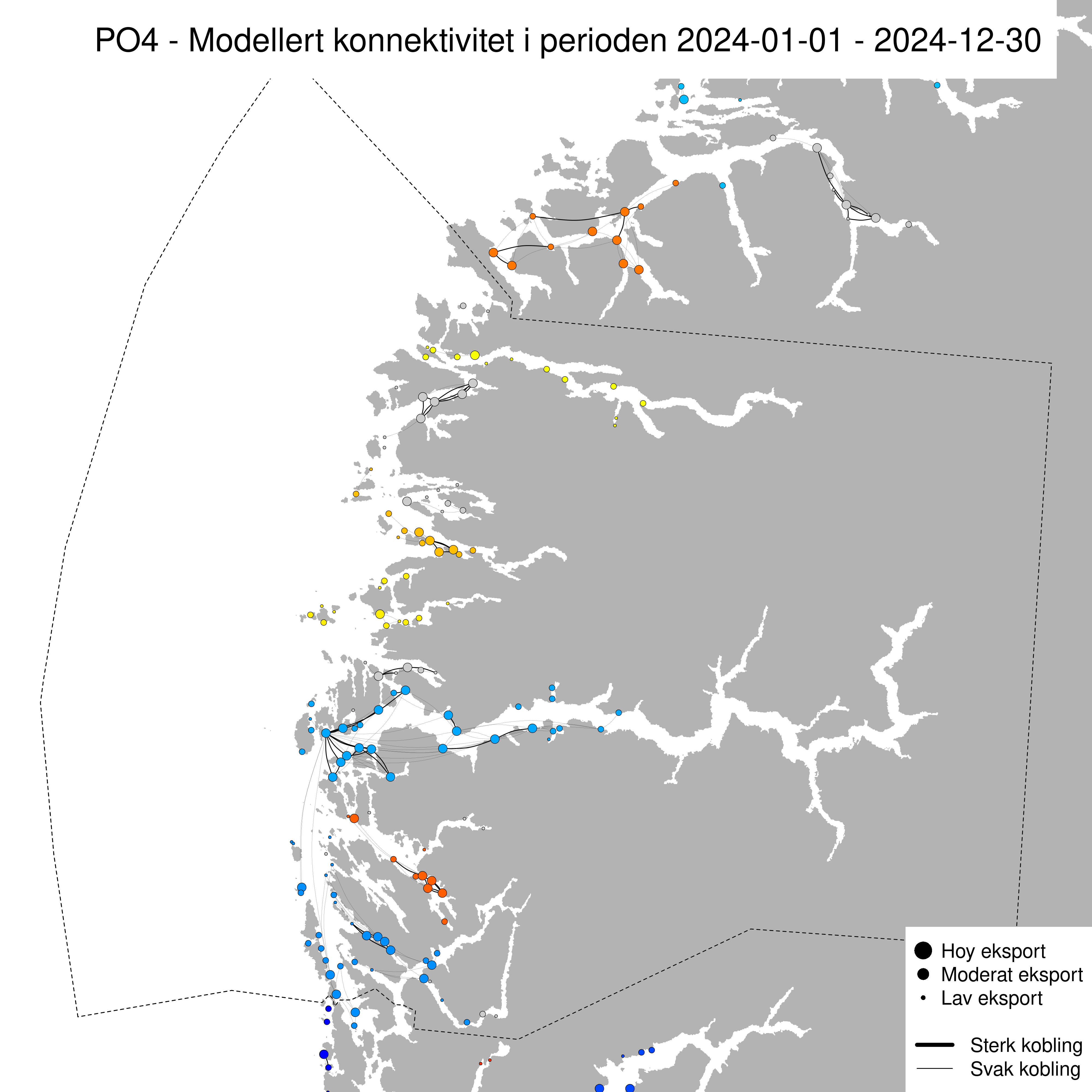 Sterkaste smittevegar for lakselus gjennom året 2024