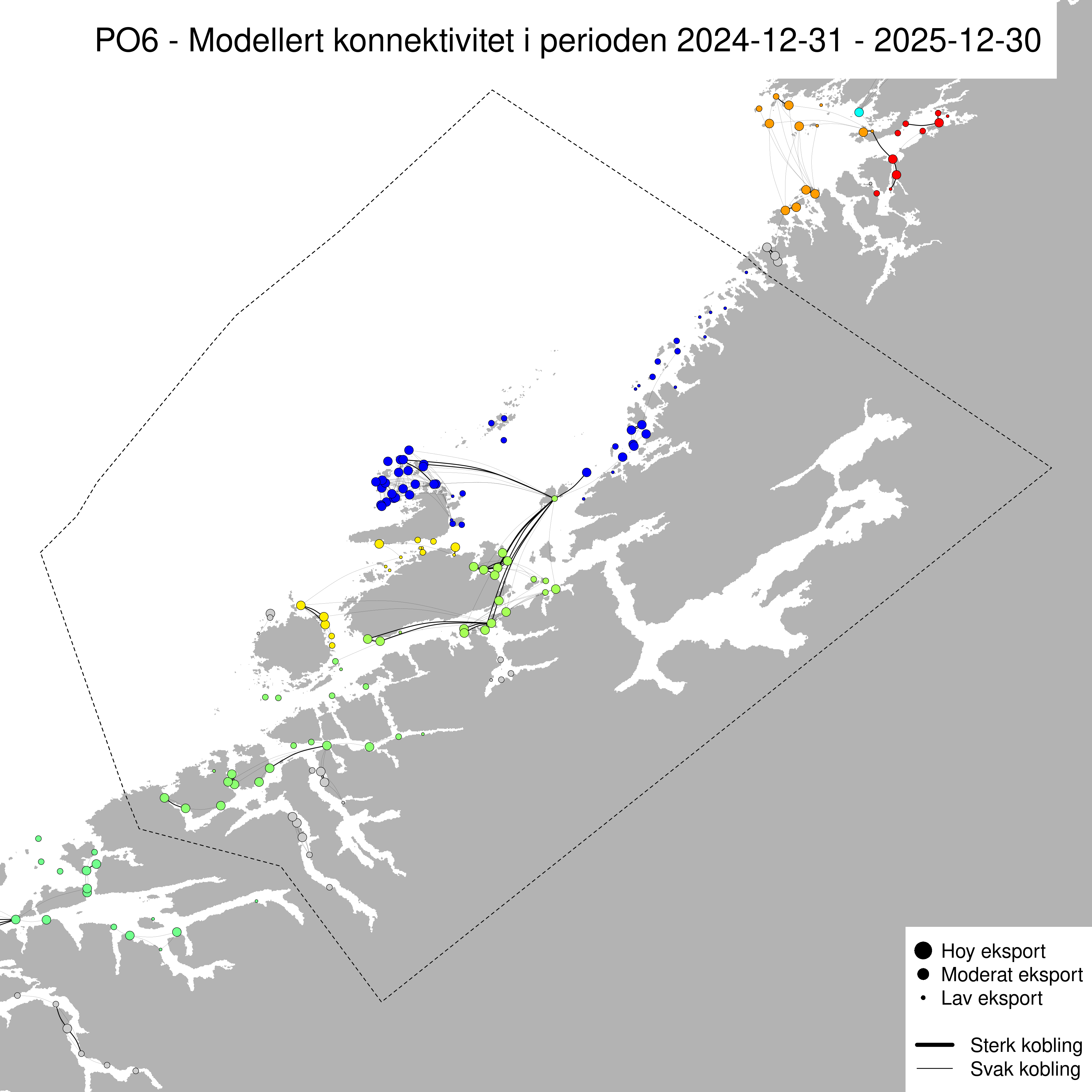 Sterkaste smittevegar for lakselus gjennom året 2025