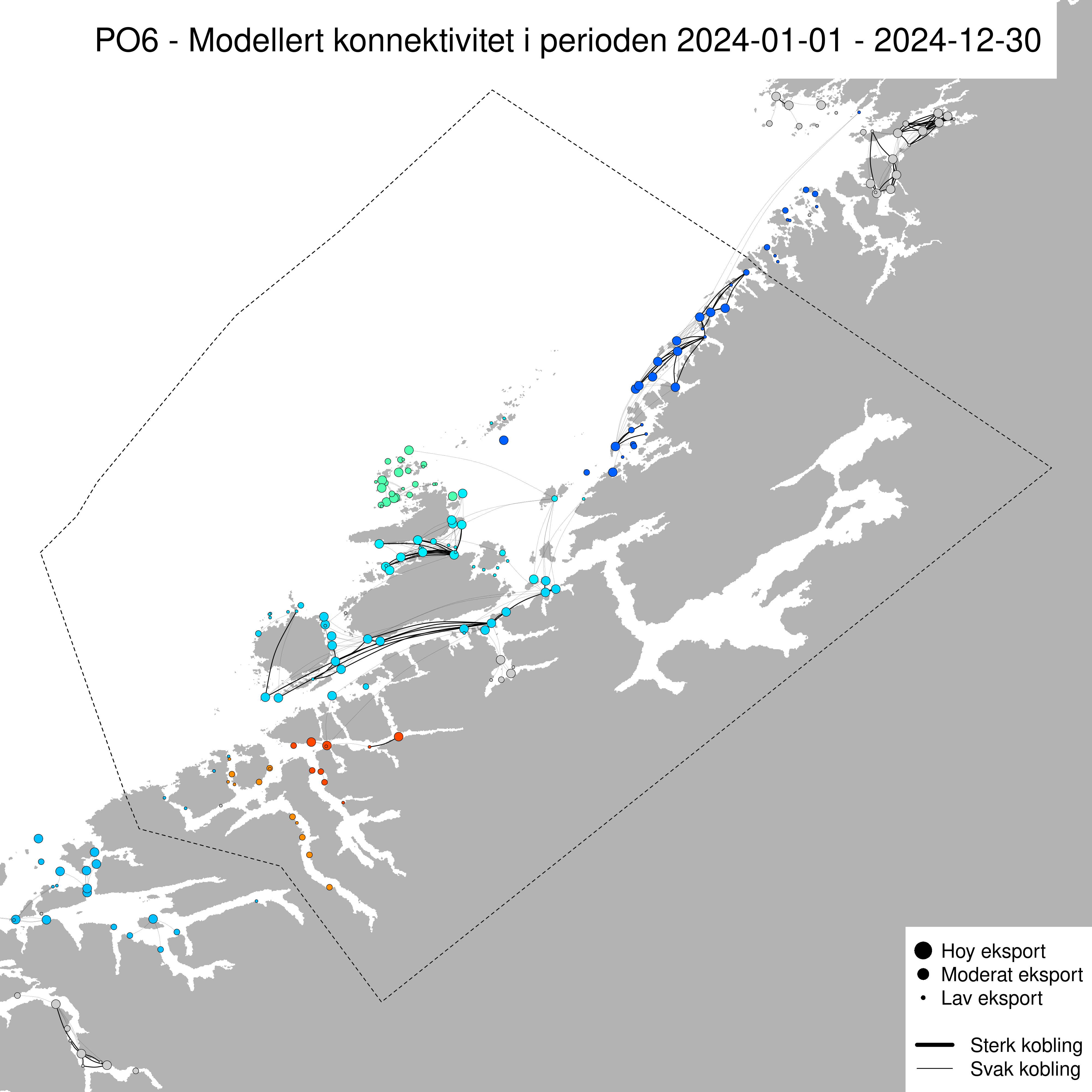 Sterkaste smittevegar for lakselus gjennom året 2024