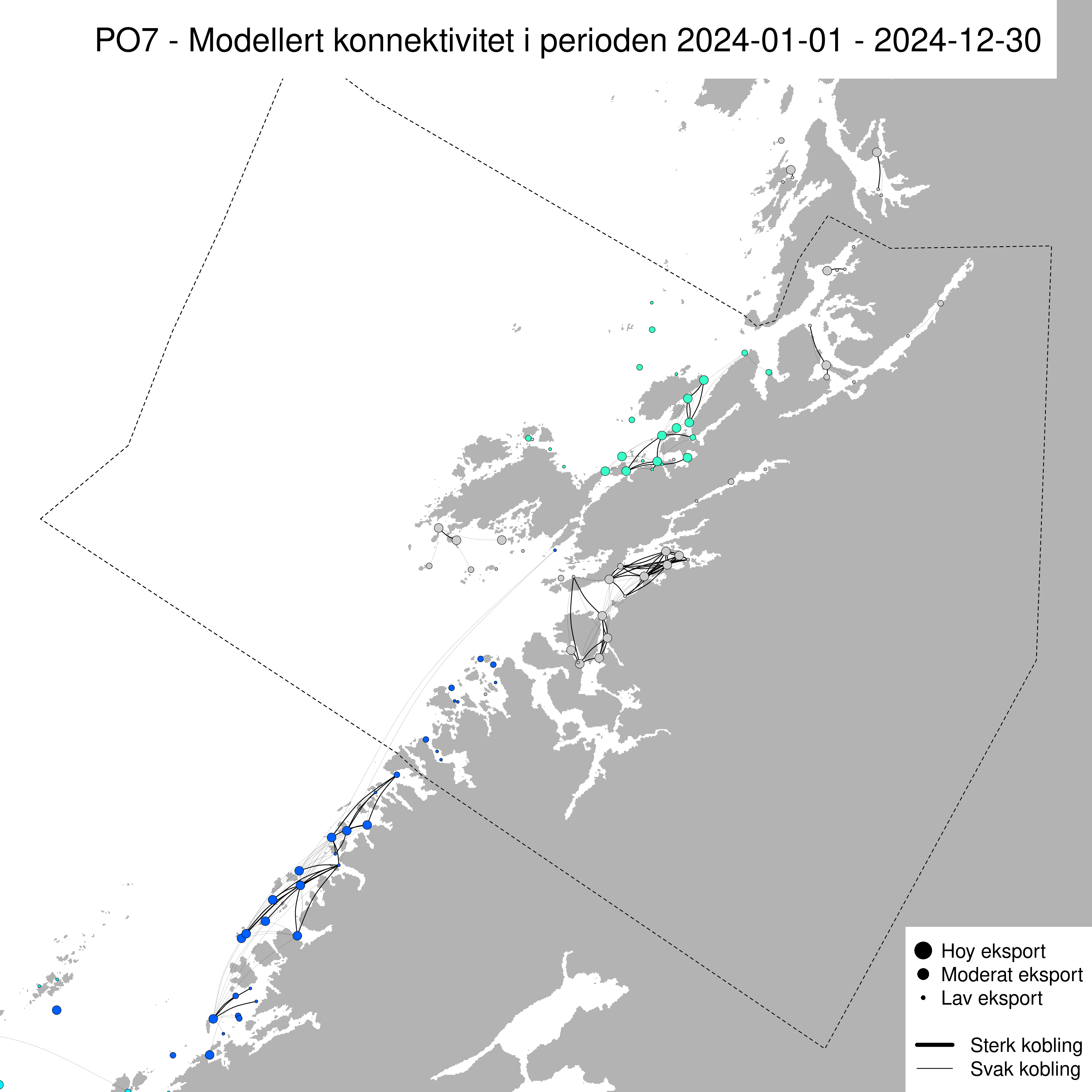 Sterkaste smittevegar for lakselus gjennom året 2024