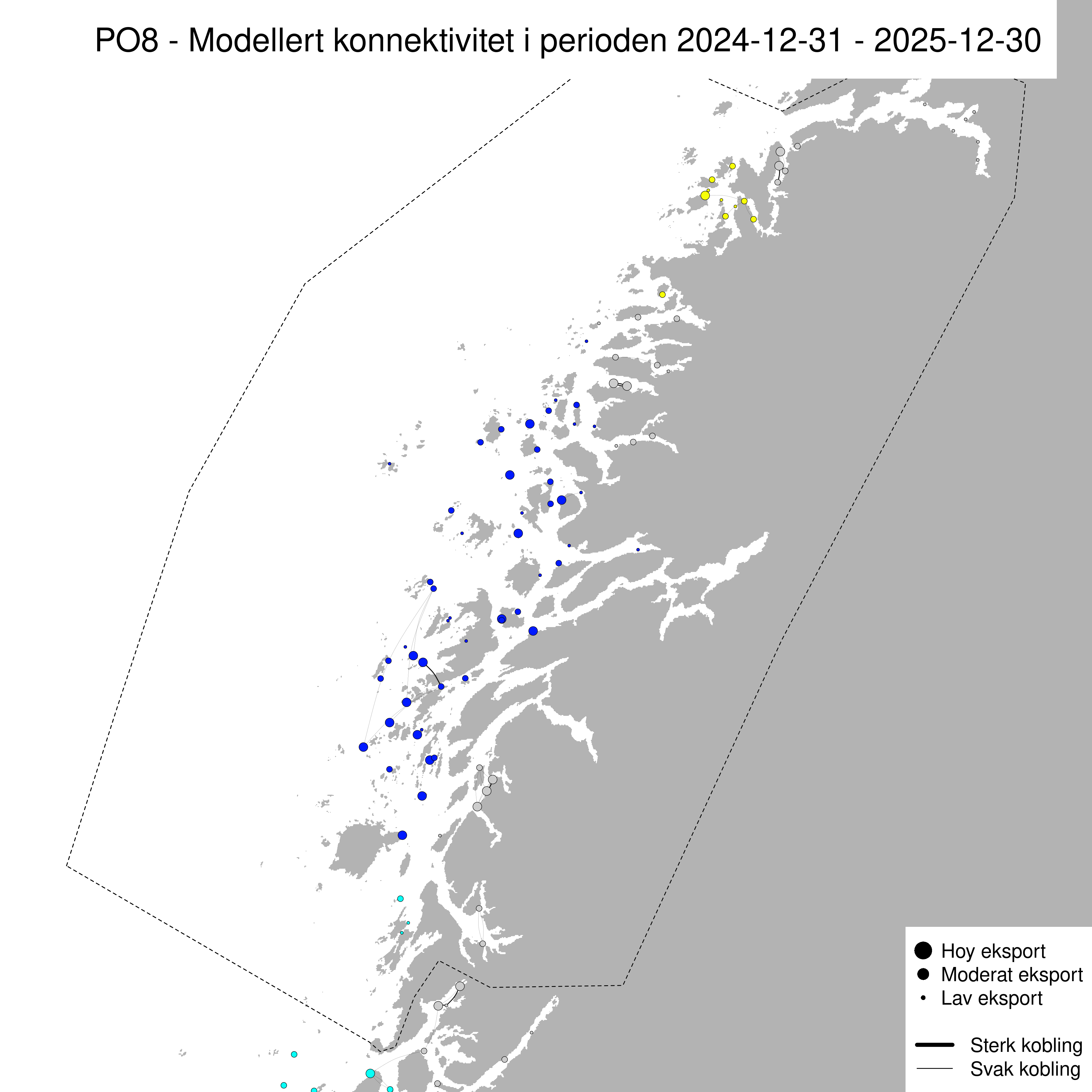 Sterkaste smittevegar for lakselus gjennom året 2025