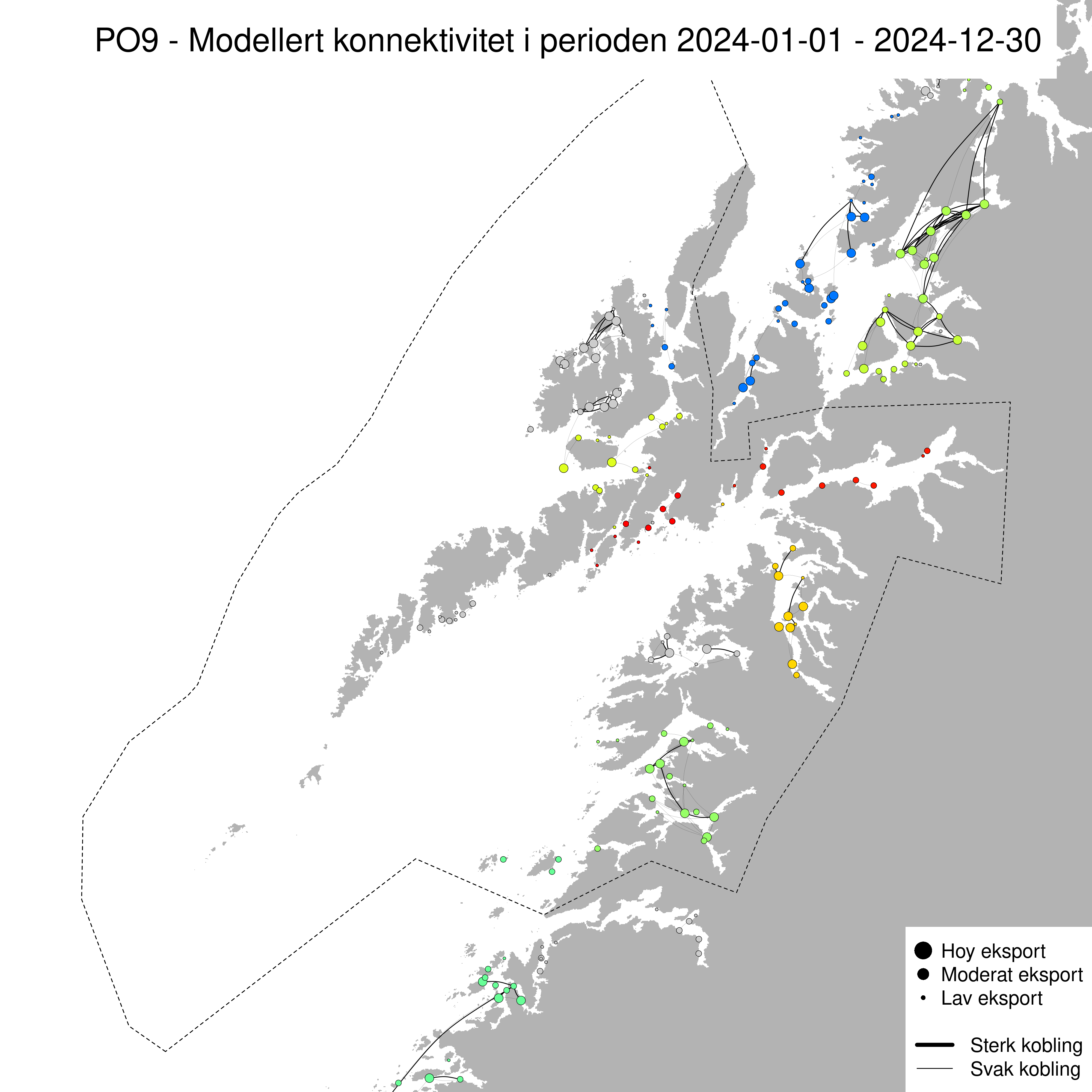 Sterkaste smittevegar for lakselus gjennom året 2024
