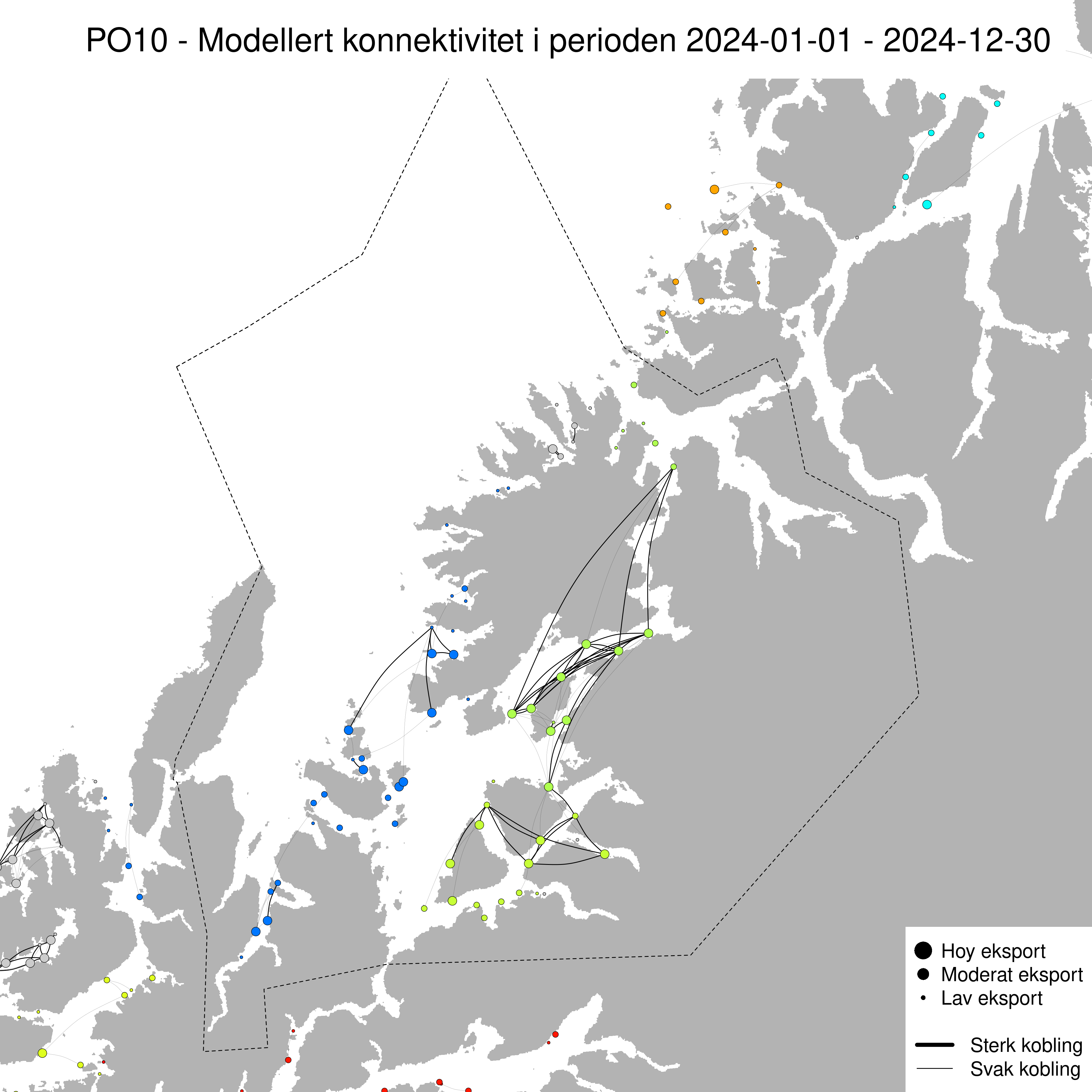 Sterkaste smittevegar for lakselus gjennom året 2024