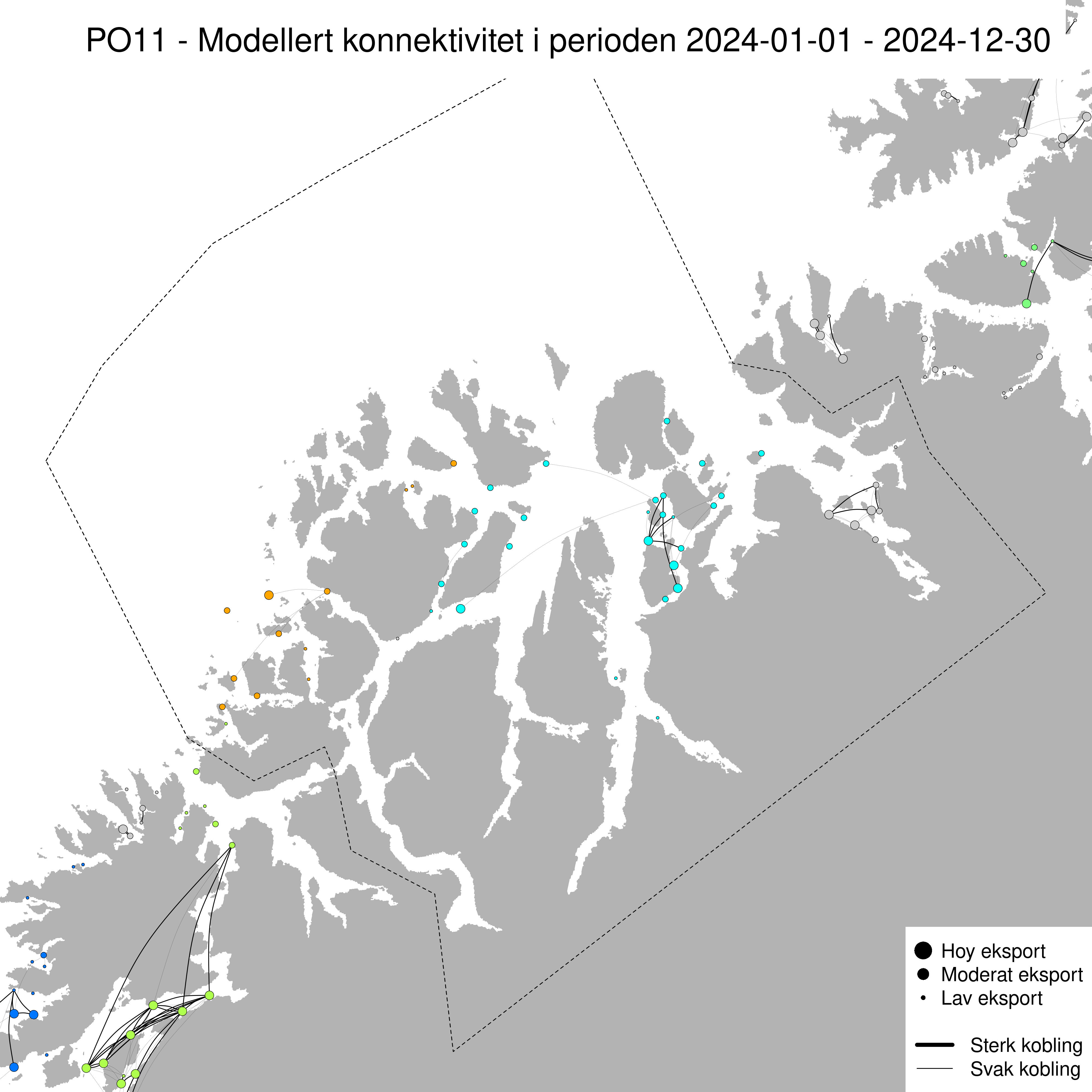Sterkaste smittevegar for lakselus gjennom året 2024