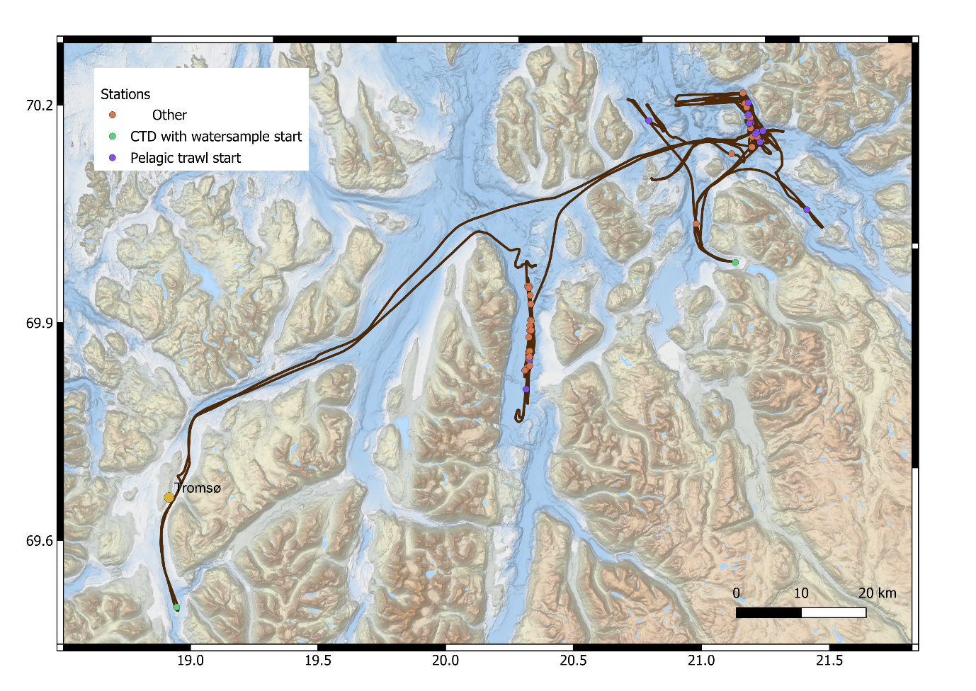 Kart over området som ble dekket av toktet.