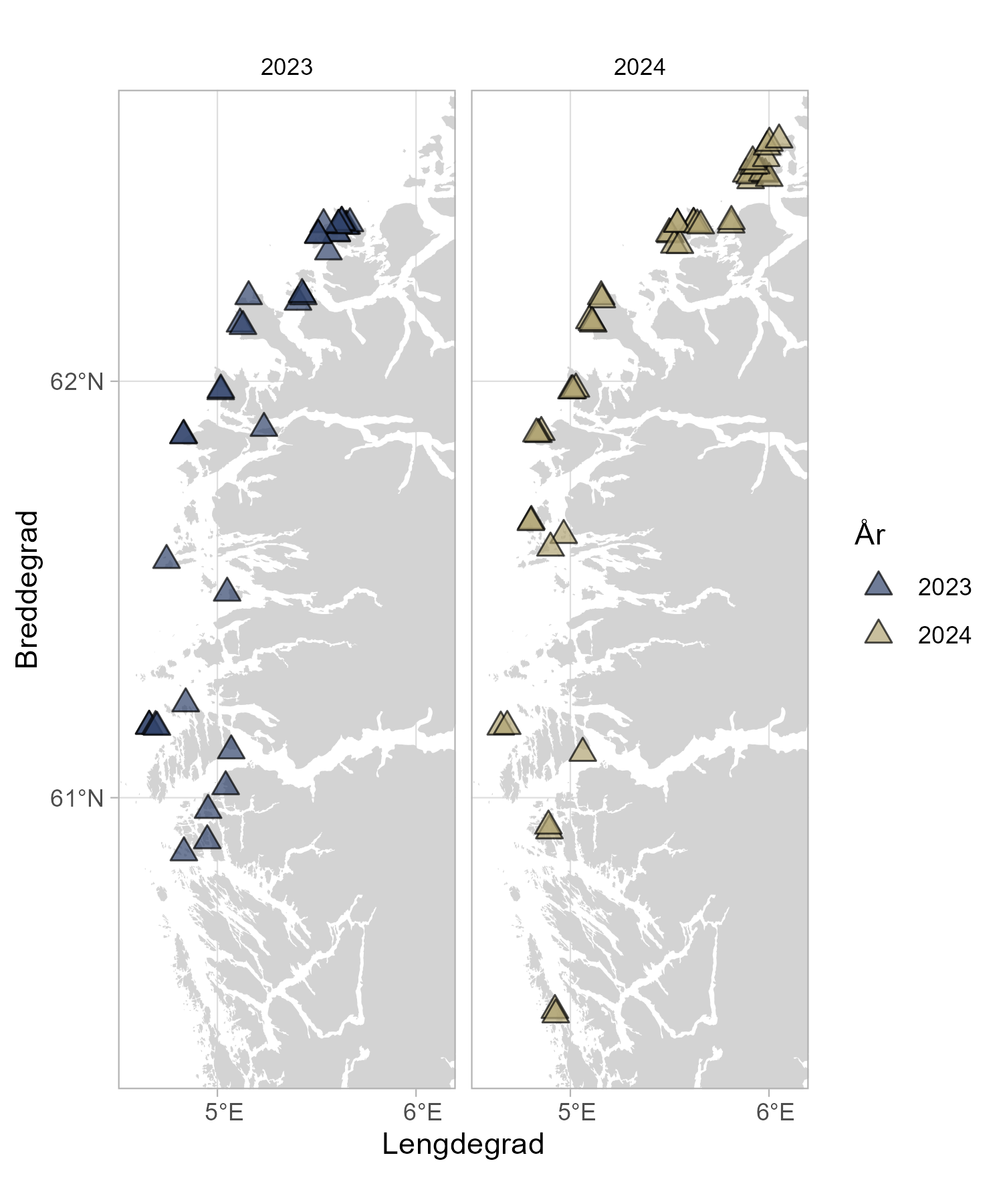 Figur 6. Kart av skrapestasjoner i 2023 og 2024.