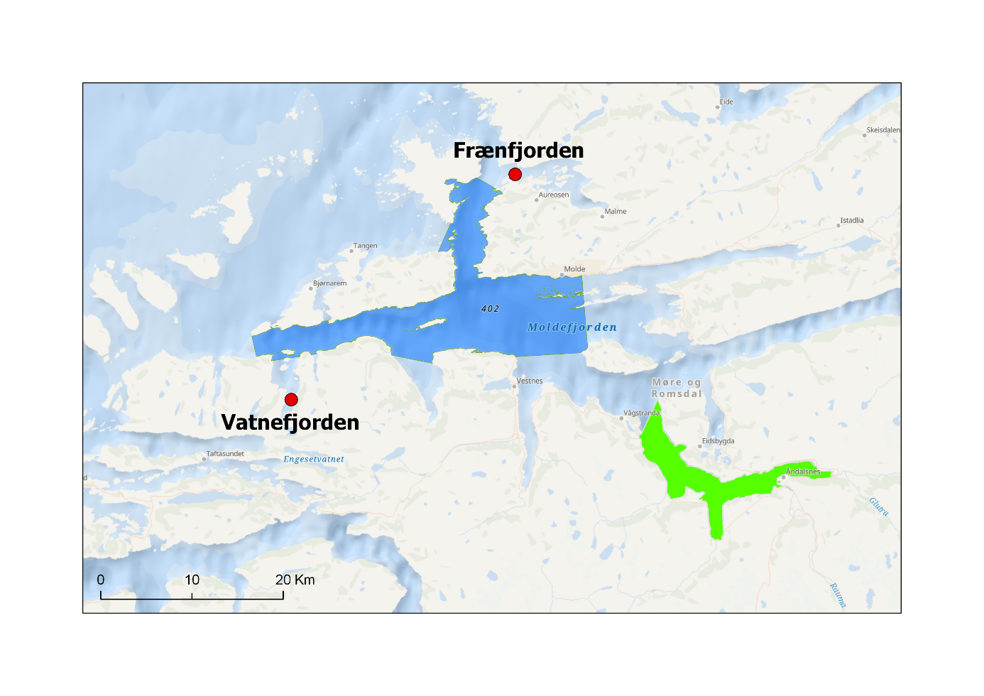 Et kart som viser hvor det er gjennomført tråling og prøvefiske med ruse i 2026