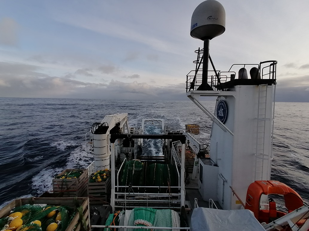 Photo of research vessel at sea.