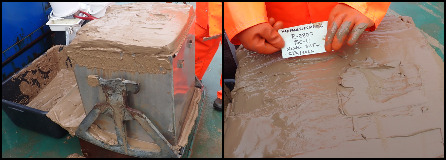 2 Box corers with mud coming out of the top