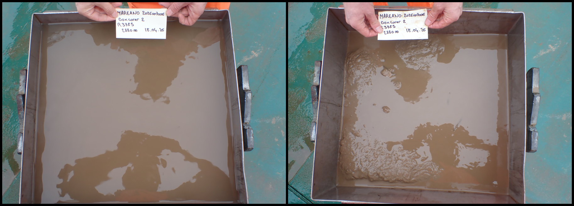 2 box corers with muddy water