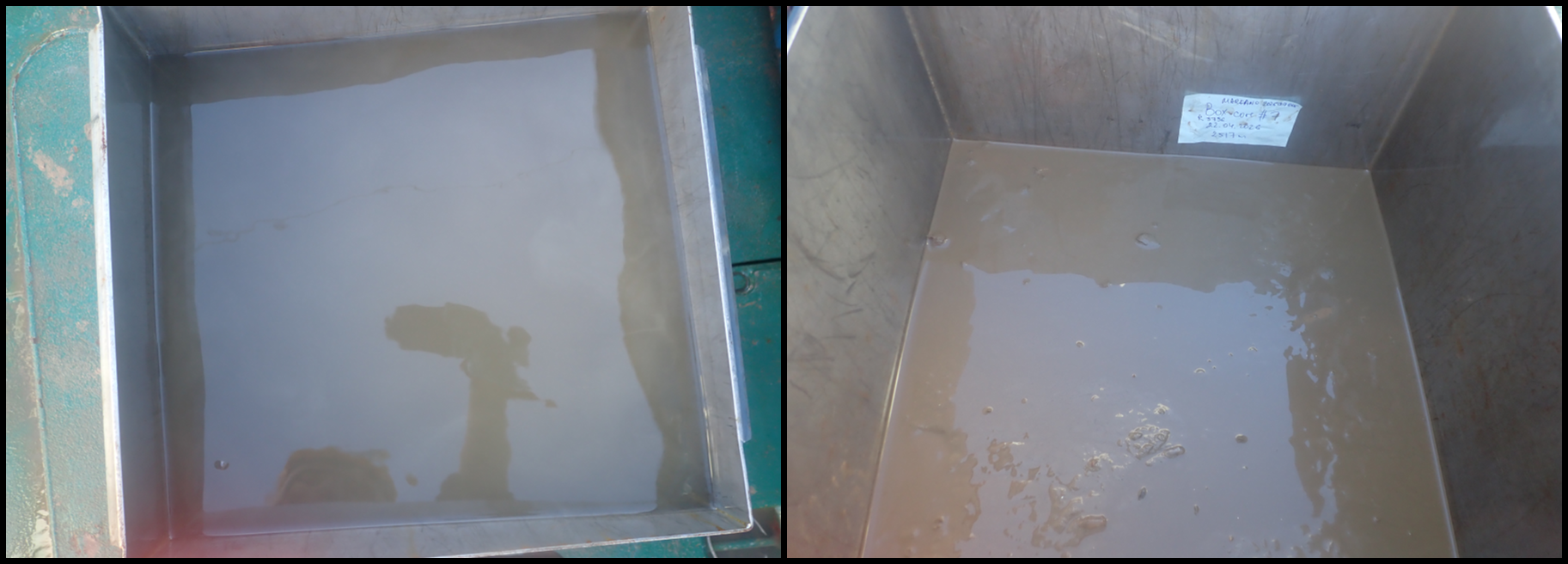 Two box corers with muddy water