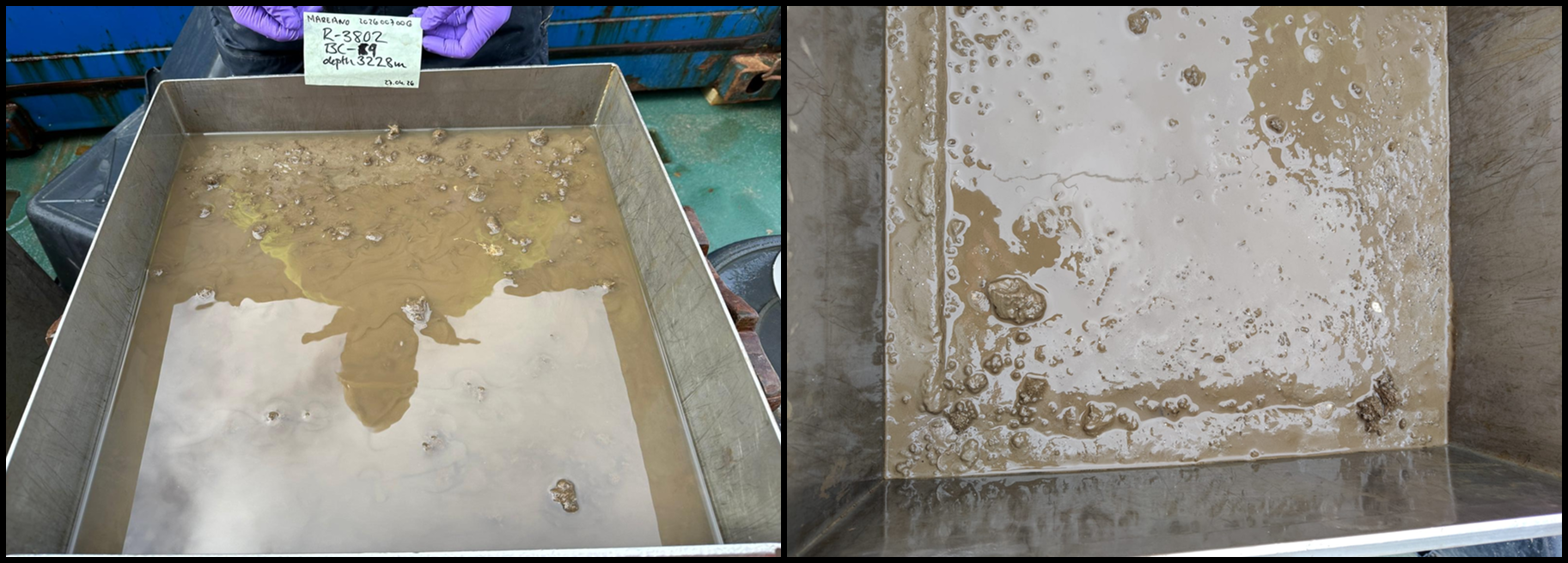 Two Box corers with muddy water