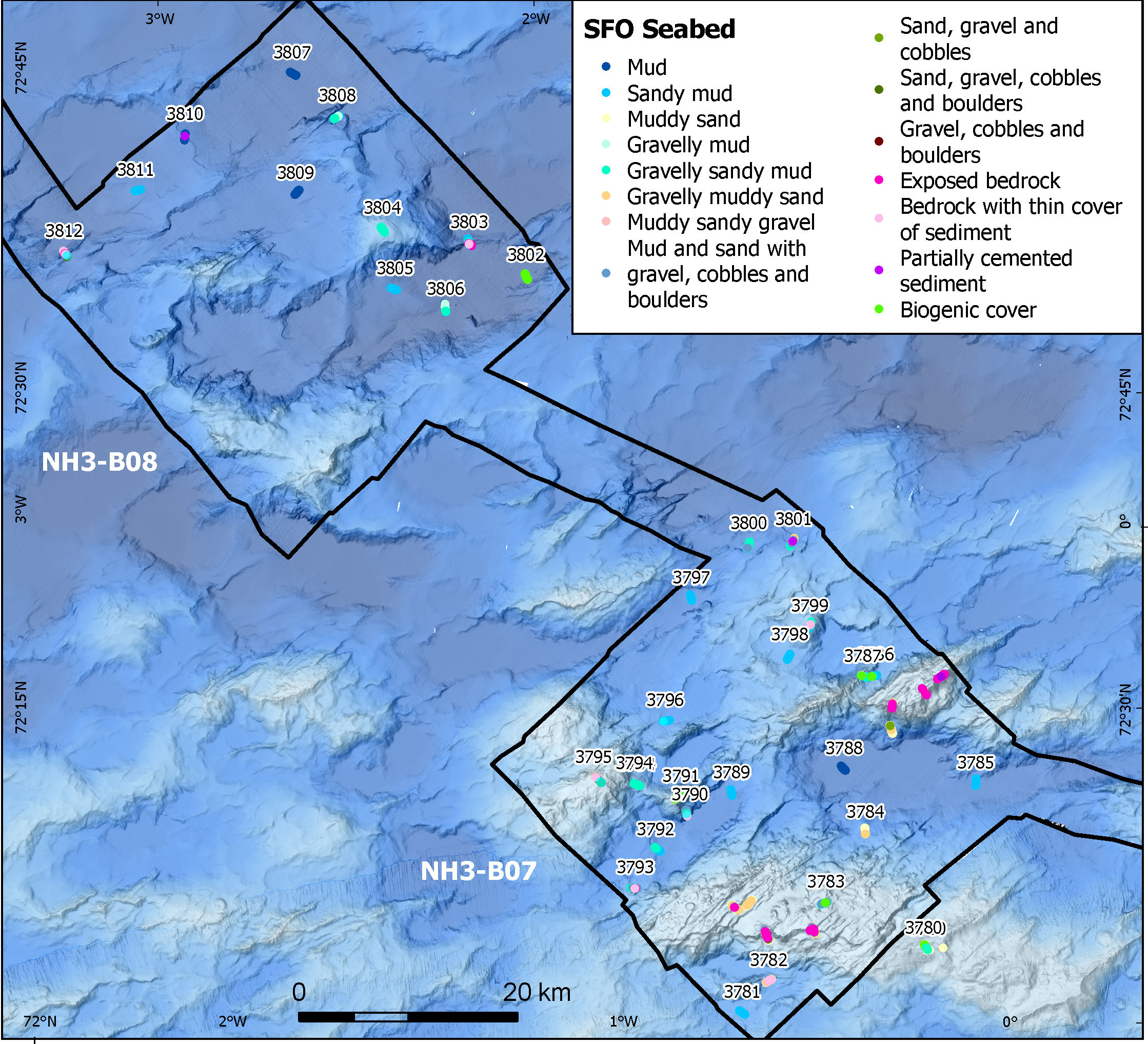 Map of the seabed types logged in SFO