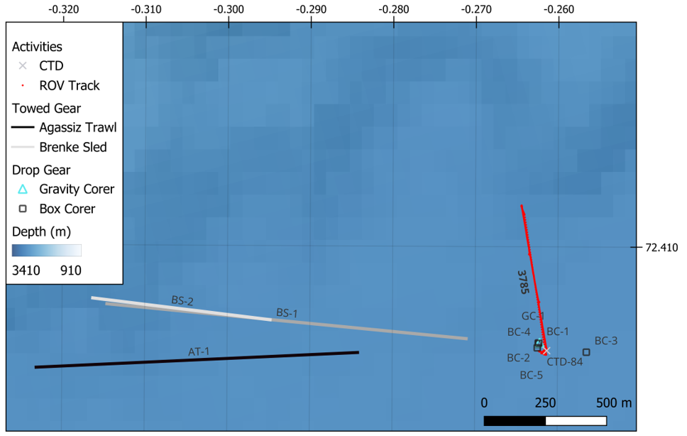 Map of the locations of the physical sampling gear