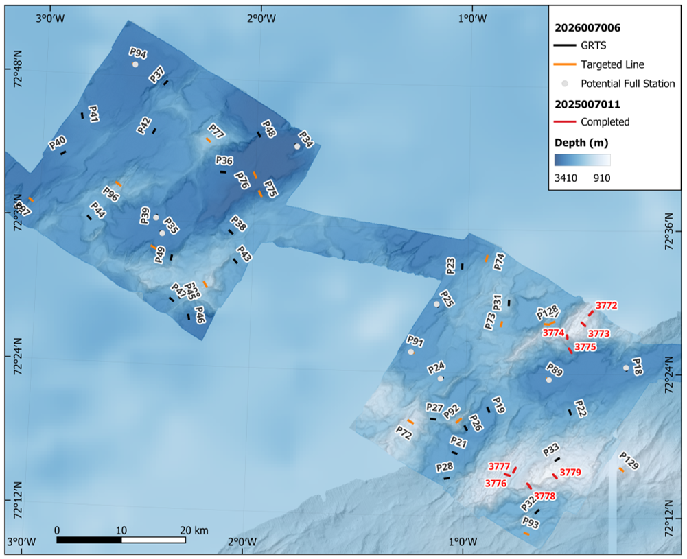 Close-up map of the priority survey area with stations