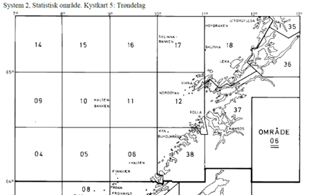 Figur 32. Fiskeriområder i Trøndelag. Område 12 dekker Viknas høstefelt for tare men dekker også et større område. 