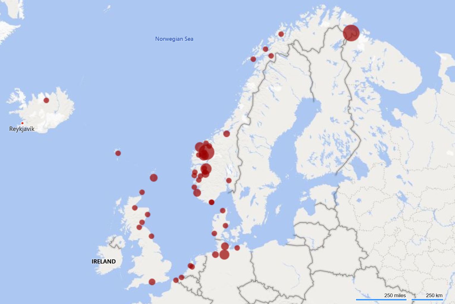 Figur som viser siste havn for cruiseskip før de kommer inn til Bergen