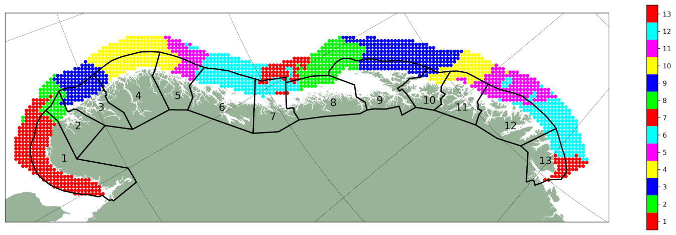 kartmodell over havlokaliteter og smittepress fra kystlokaliteter