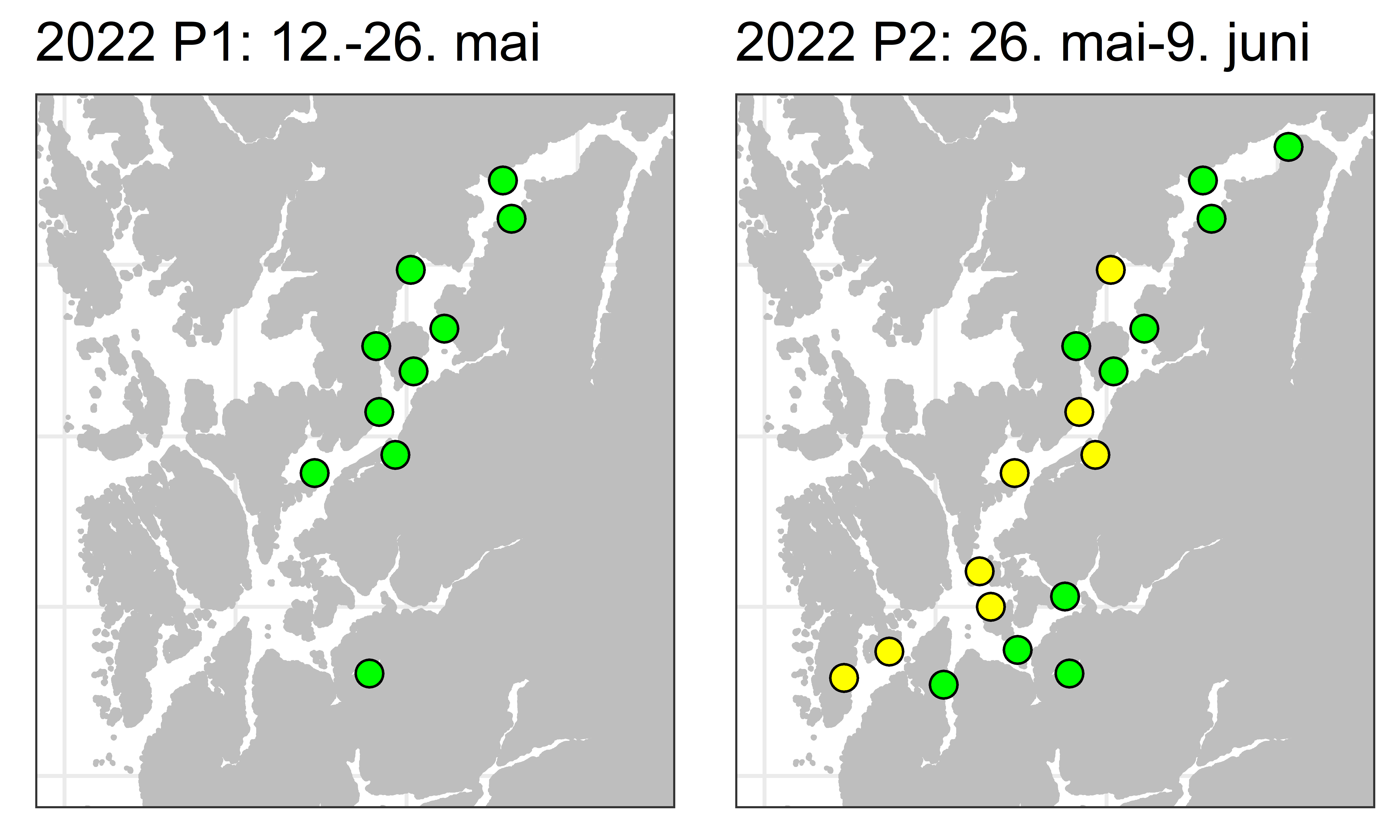 Figuren viser posisjonene for hvor vaktburene er satt ut i produksjonsområdet.