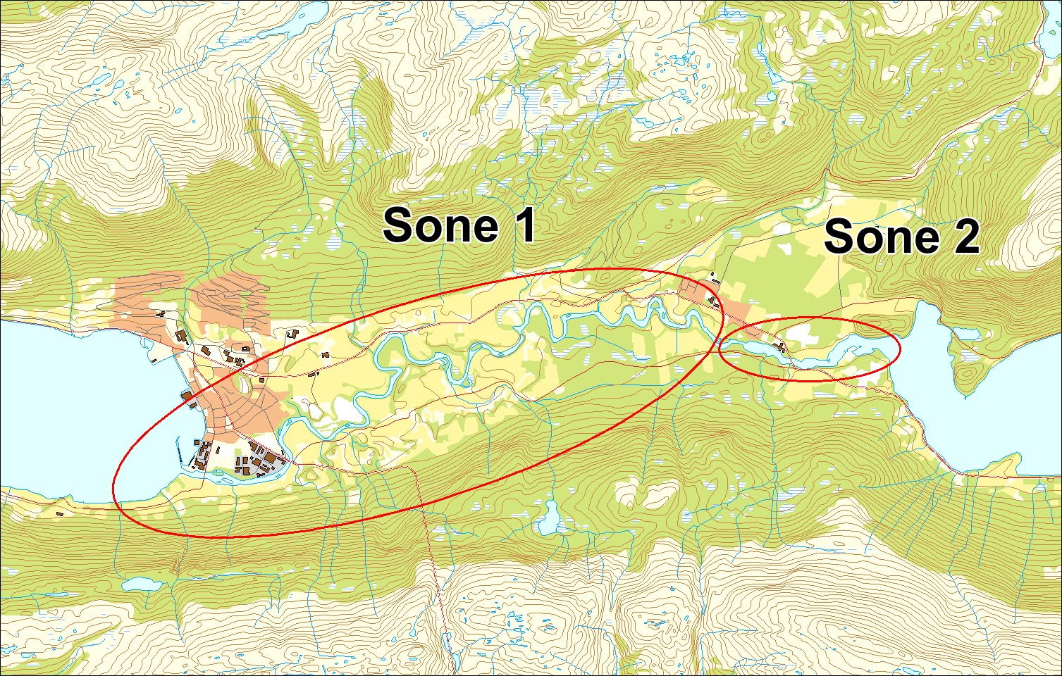 Kart som viser soneinndeling i Eidselva