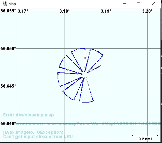 A GPS plot of the position of the Otter while conducting the FAD effect study around the RV. The otter did not have time enough to complete the flower transect.